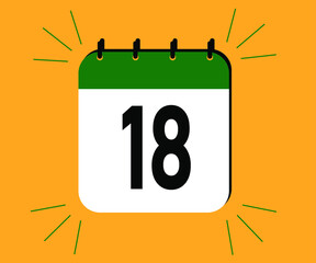 day 18 date icon. green calendar for weekdays and month. dates for meeting and events vector illustration