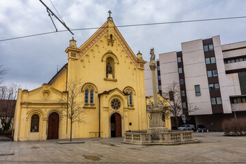 Yellow Church of Bratislava historic center, in Slovakia