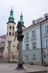 Fototapeta premium Square and church in the old town of Krakow,Poland