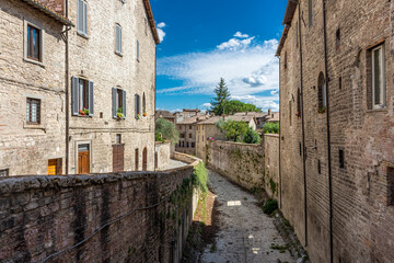Medieval street in the historic center of Gubbio, town in Umbria central Italy