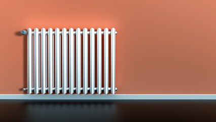 a heater in an orange room (3d rendering)