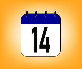 day 14 date icon. blue calendar for weekdays and month. dates for meeting and events vector illustration