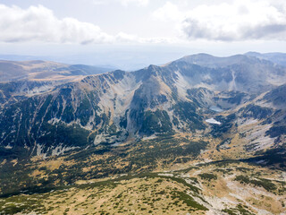 Fototapeta premium Aerial view of Rila mountain near Musala peak, Bulgaria
