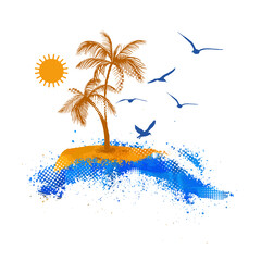 Abstraction palm trees sea sun. Hello summer. Vector illustration