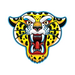 Leopard Mascot Logo. Head Of Leopard Isolated Vector Illustration. 