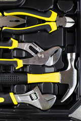 various tools stand in a box in their places