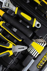 various tools stand in a box in their places