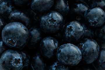Delicious, tasty blueberries close up. Still life food photography.