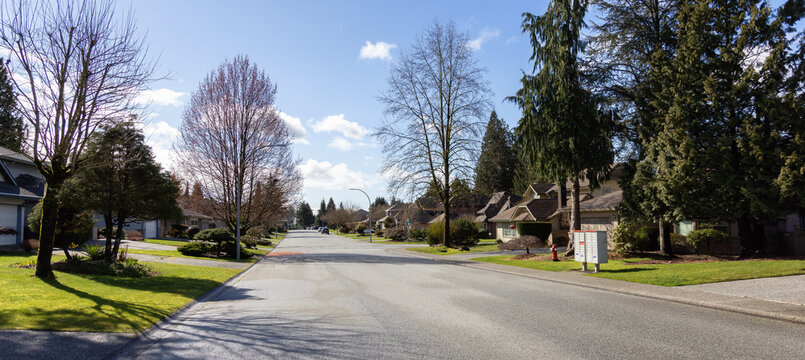 Residential Neighborhood Street In Modern City Suburbs