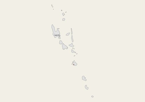Isolated map of Vanuatu with capital, national borders, important cities, rivers,lakes. Detailed map of Vanuatu suitable for large size prints and digital editing.