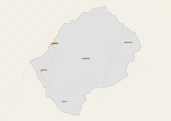 Fotobehang Isolated map of Lesotho with capital, national borders, important cities, rivers,lakes. Detailed map of Lesotho suitable for large size prints and digital editing. © mapsandphotos