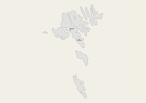 Isolated map of Faroe Islands with borders, important cities, rivers,lakes. Detailed map of Faroe Islands suitable for large size prints and digital editing.