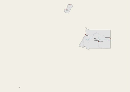 Isolated map of Equatorial Guinea with capital, national borders, important cities, rivers,lakes. Detailed map of Equatorial Guinea suitable for large size prints and digital editing.
