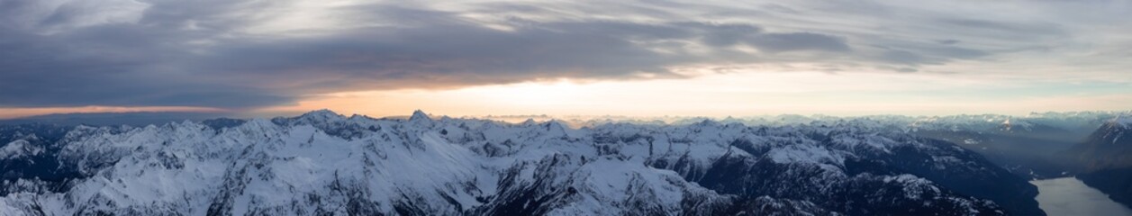 Fototapeta na wymiar Aerial Panoramic View of Canadian Rocky Mountain Landscape.