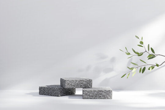Abstract Minimal Modern Platform Podium with Plant Product Presentation and Showcase Background 3D Rendering