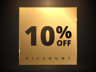 10 off discount banner. Special offer sale 10 percent off. Sale discount offer. Luxury promotion banner ten percent discount in golden square and black background. Vector illustration