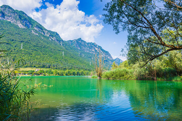 Summer at lake Idro Italy. Nature landscape for adventure, hiking and recreational tourism.