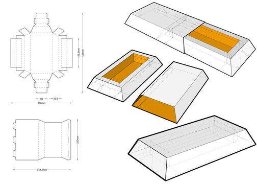 Chocolate Box And Die-cut Pattern. The .eps File Is Full Scale And Fully Functional. Ease Of Assembly, No Need For Glue. Prepared For Real Cardboard Production.