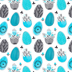 watercolor easter patterns with flowers bunnies and eggs