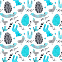 watercolor easter patterns with flowers bunnies and eggs