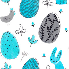 watercolor easter patterns with flowers bunnies and eggs