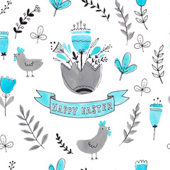 watercolor easter patterns with flowers bunnies and eggs