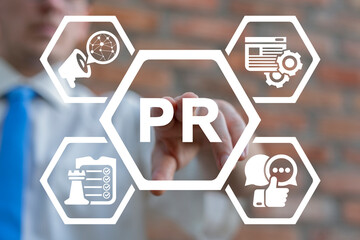 PR Public Relations Concept. Business Marketing Promotion Strategy Campaign.