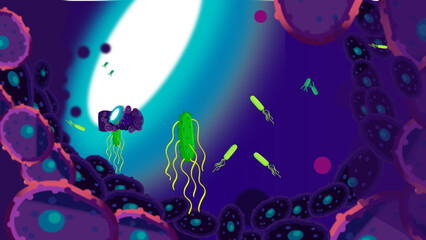 background with virus and bacteria, Biology 