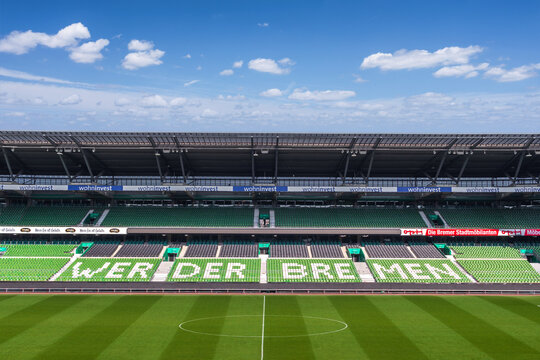 Bremen, Germany - March 2022: Panoramic view of Weserstadion, home stadium of 2. Bundesliga football club SV Werder Bremen.