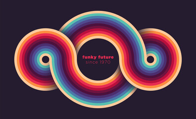 Simple abstract design in retro style with colorful circles. Vector illustration.