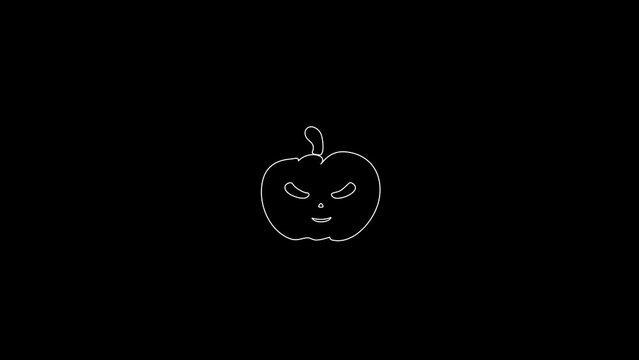 white linear pumpkin silhouette. the picture appears and disappears on a black background.
