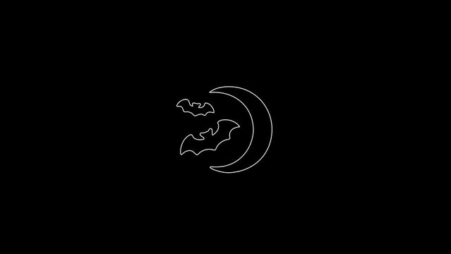 white linear bats and moon silhouette. the picture appears and disappears on a black background.
