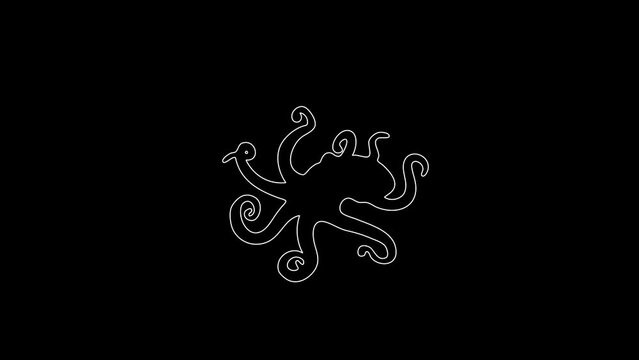 white linear octopus silhouette. the picture appears and disappears on a black background.
