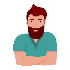 Portrait of a bearded man with crossed arms. Young handsome hipster. Vector illustration