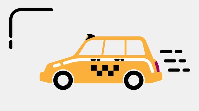 Yellow taxi automobile icon, minimalist cartoon style with chessboard taxi symbol