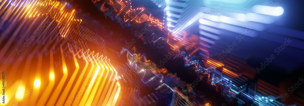 Poster digital backend technology with glowing circuit lines concept background. modern abstract dynamic hi