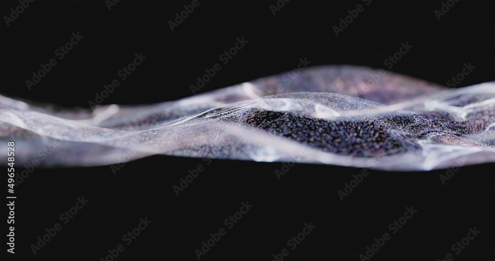 Poster abstract color digital particles wave with bokeh and light background.
