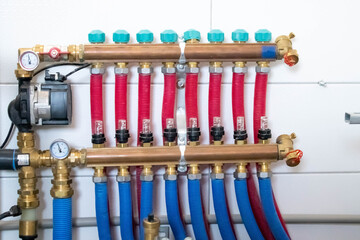 Naklejka premium Water pipes and valves in old residential quarters in China