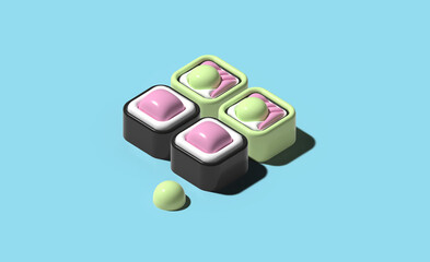 3D Three Dimensional Sushi Vector Illustration