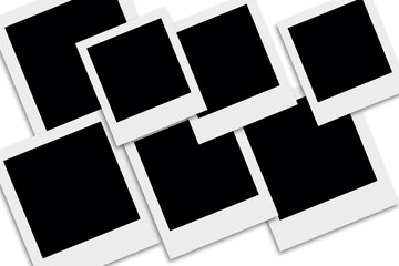 7 Square photo frames in black and white colors with clean borders & an oblique layout. Used as a collage template to place your album pictures or photographs easily in an old vintage classic look.