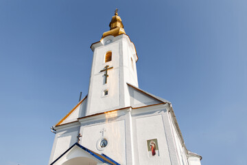 Church house. Country church in Ukraine on sky background. Holy place.
