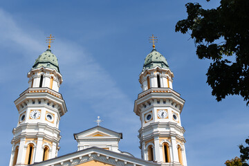 Fototapeta na wymiar Church house. Country church in Ukraine on sky background. Holy place.