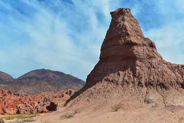 Fototapeta na wymiar El Obelisco (The Obelisk), a sandstone formation in the Quebrada de las Conchas, or Quebrada de Cafayate, Salta Province, northwest Argentina