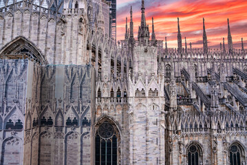 Fototapeta premium Milan Cathedral, Duomo di Milano, Italy, one of the largest churches in the world on sunrise