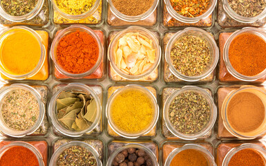 Spices in cups, spices used in kitchen