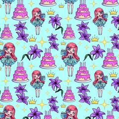 pattern girl princess happy birthday