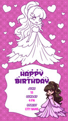 Fototapeta na wymiar happy birthday cute princess invitation 
