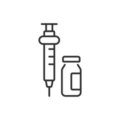 Insulin bottle and syringe vector icon. outline flat sign for mobile concept and web design. Diabetic insulin injection glyph icon. Symbol, logo illustration. Vector graphics