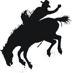 Vector silhouette of a rodeo cowboy riding a bucking bronc In the bareback bronc rodeo event. - obrazy, fototapety, plakaty