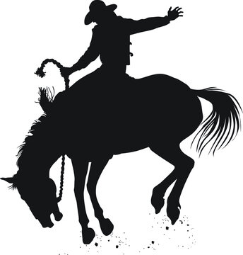 Vector silhouette of a rodeo cowboy riding a bucking bronc In the  saddle bronc rodeo event.